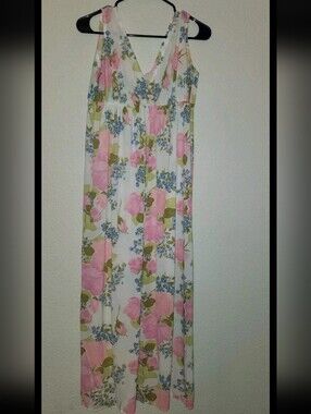 Vtg KAYSER Pink Floral Maxi Sleeveless Nap Dress Garden Dress  Breezy Sz 38